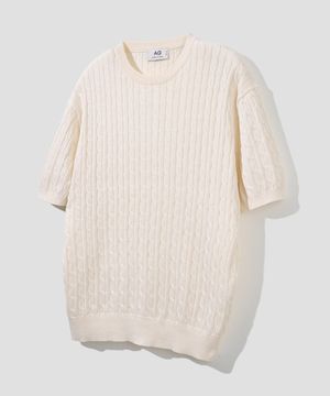 코튼 모달 워셔블 크루 넥 케이블 니트 [아이보리]