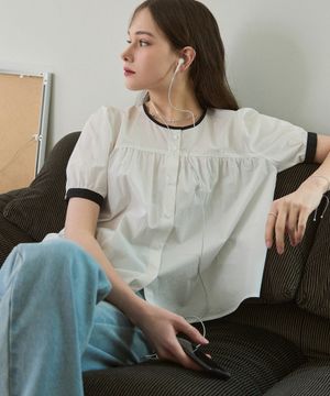 셔링 퍼프 반팔 블라우스 [WHITE]