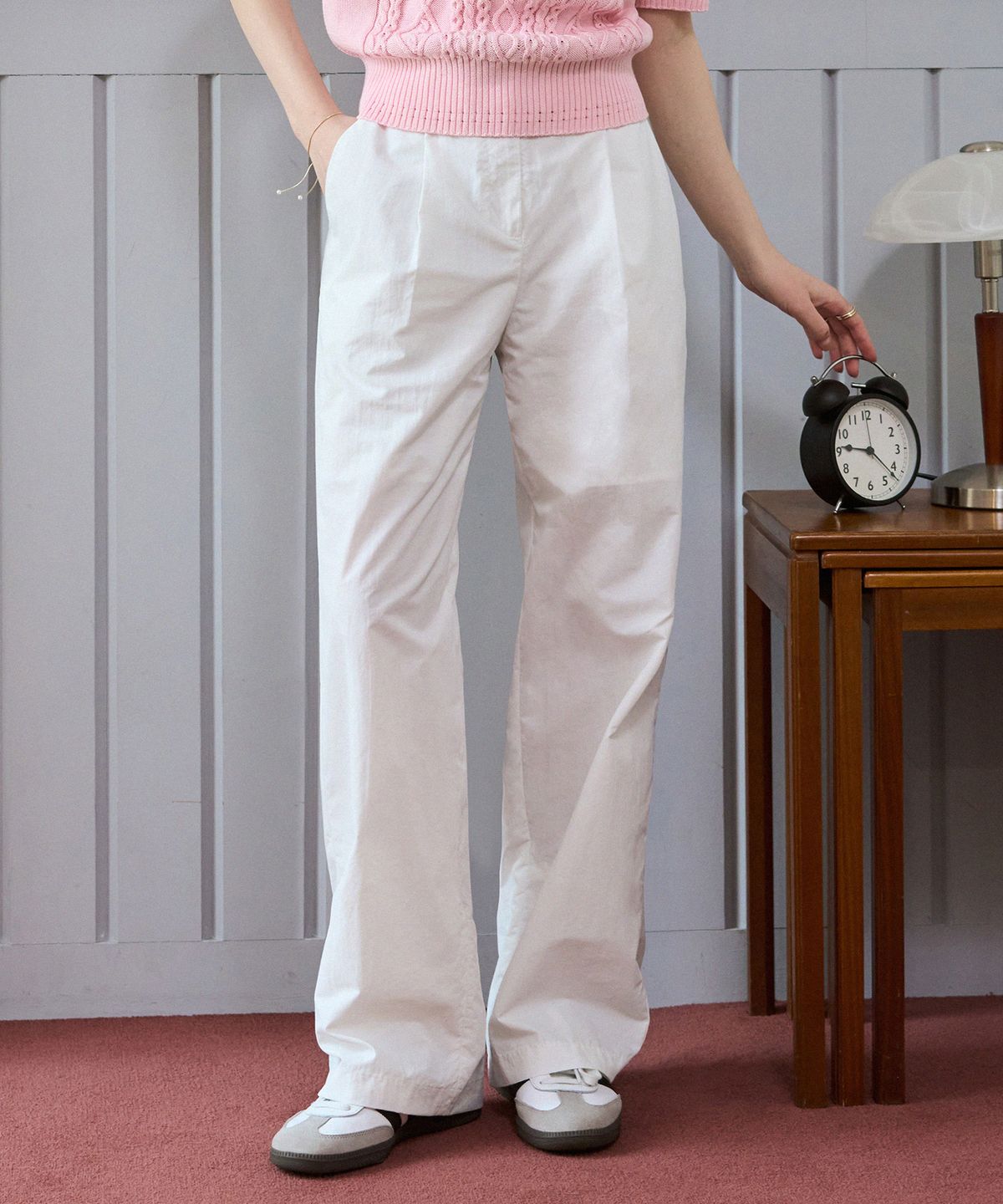 드로우핏 우먼(DRAWFIT WOMEN) 원턱 나일론 슬랙스 [WHITE]