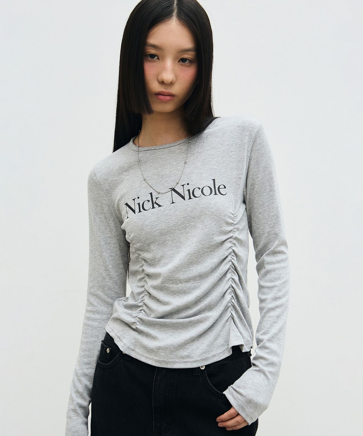 닉앤니콜(NICK&NICOLE) NICOLE PINTUCK SHIRRING TOP_GRAY