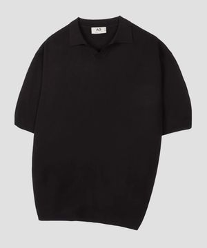 플레인 카라 하프 니트 [블랙]