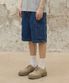 버뮤다 와이드 원턱 카고 데님 쇼츠 [인디고]