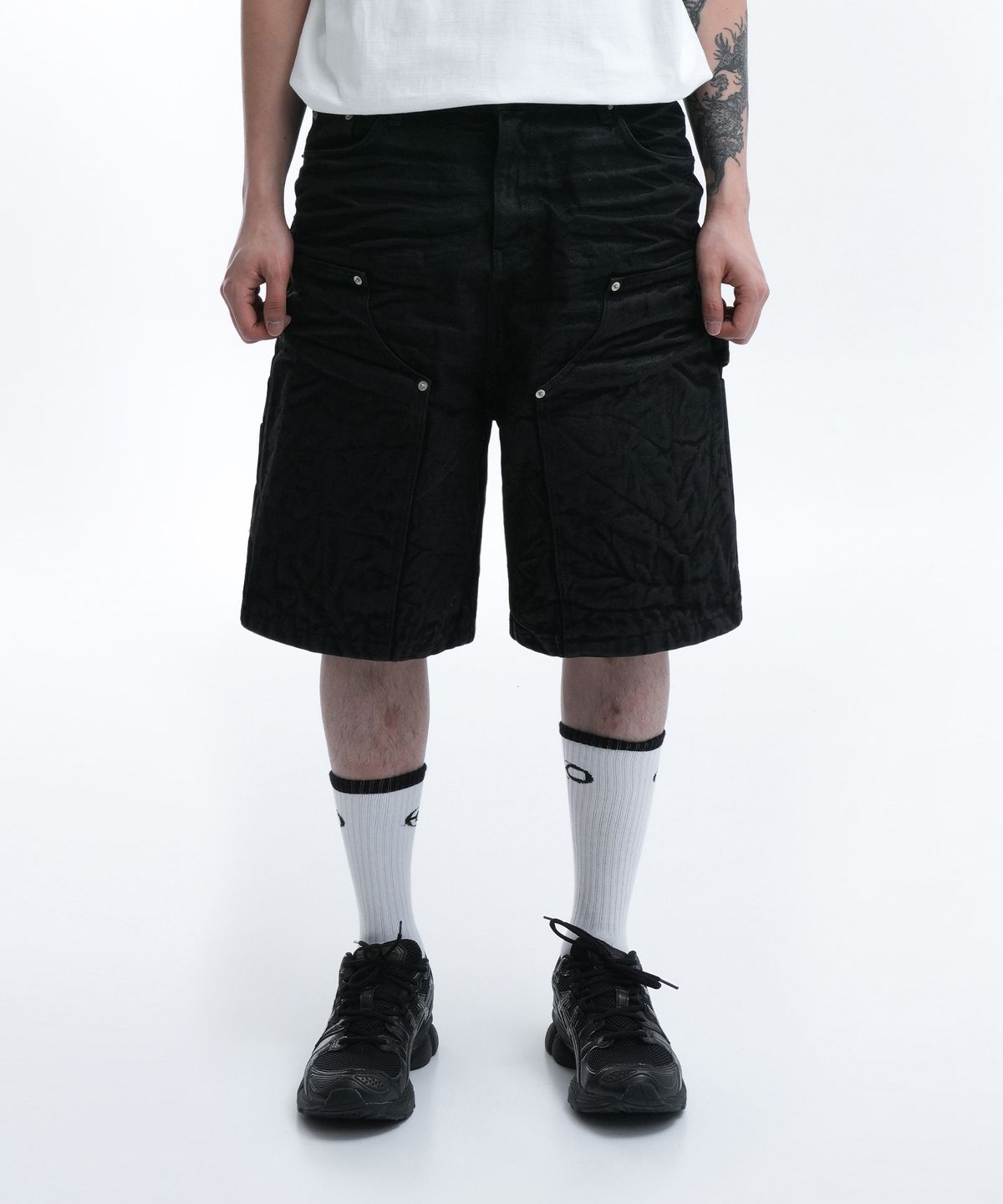 오픈야드(오와이)(OPENYARD(OY)) E.W CARPENTER HALF PANTS-BLACK