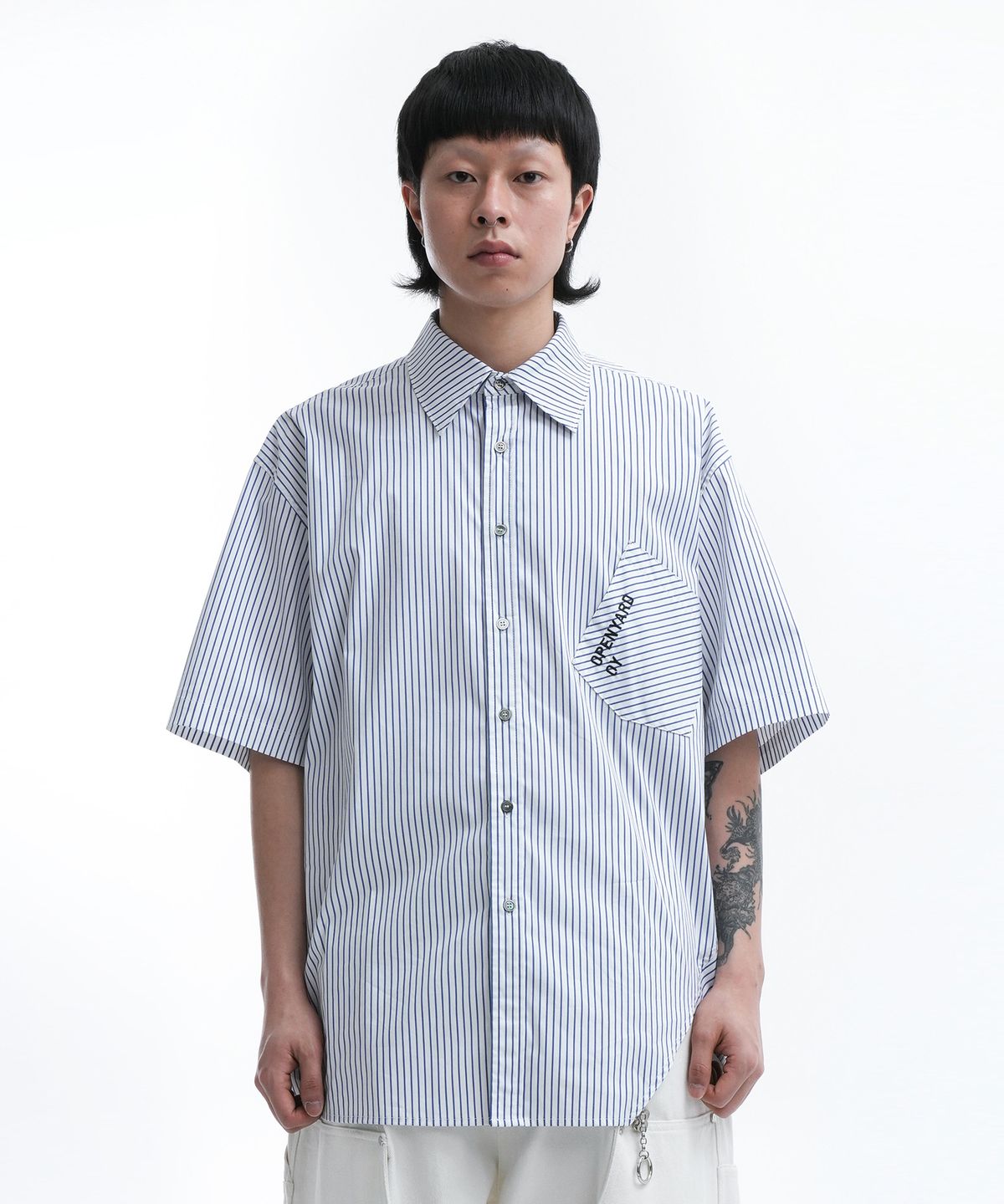 오픈야드(오와이)(OPENYARD(OY)) U.B STRIPE HALF SHIRTS-BLUE