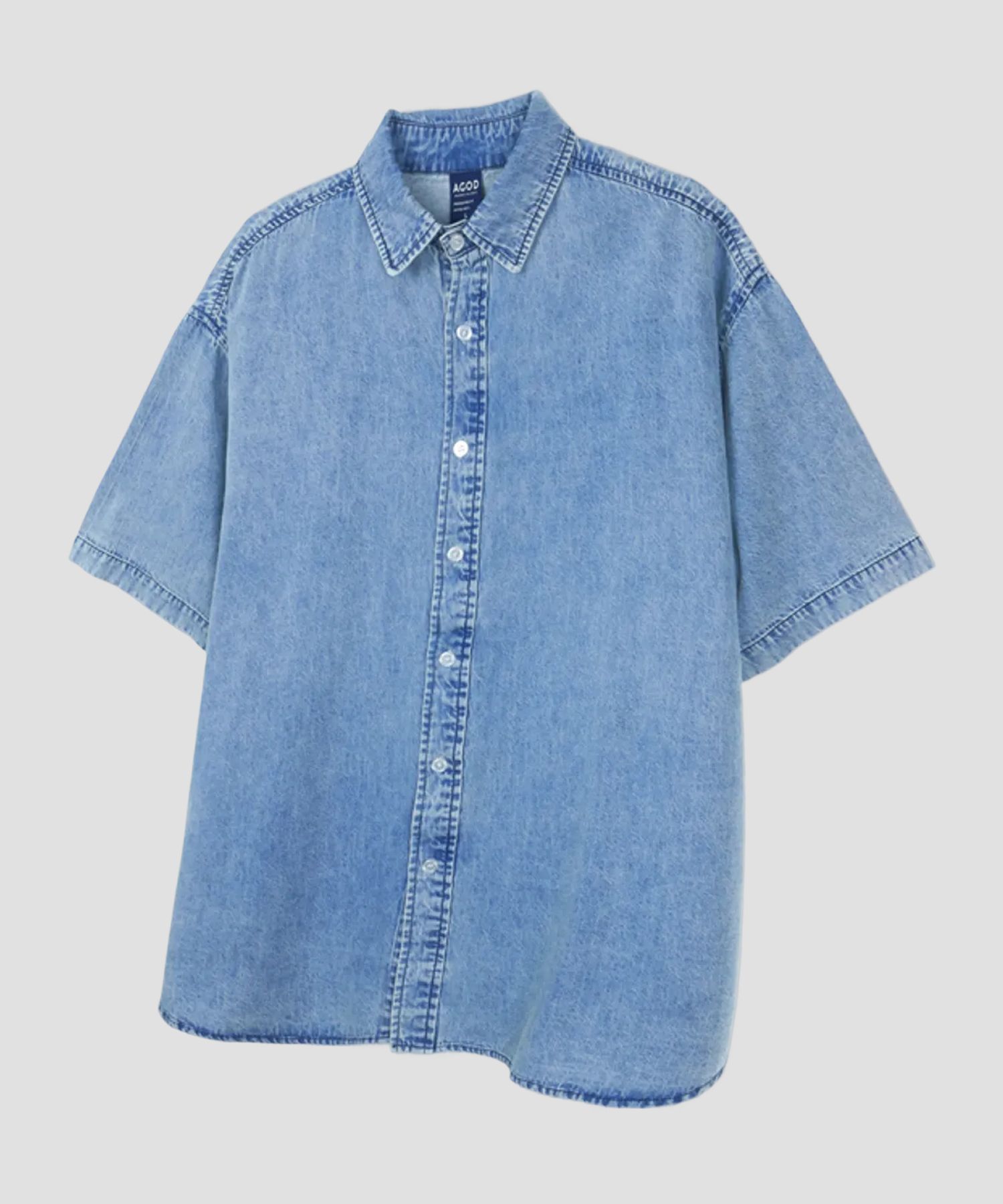 MUSINSA公式 | AGOD ボタンダウンオーバーサイズデニムハーフシャツ