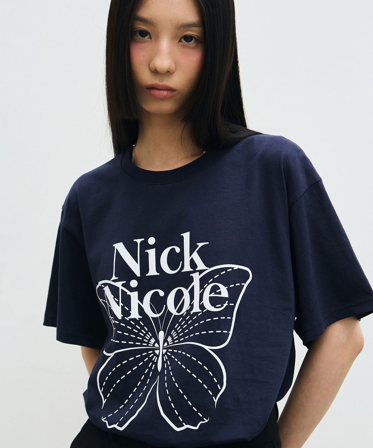 닉앤니콜(NICK&NICOLE) BIG BUTTERFLY SLEEVE TOP_NAVY WHITE