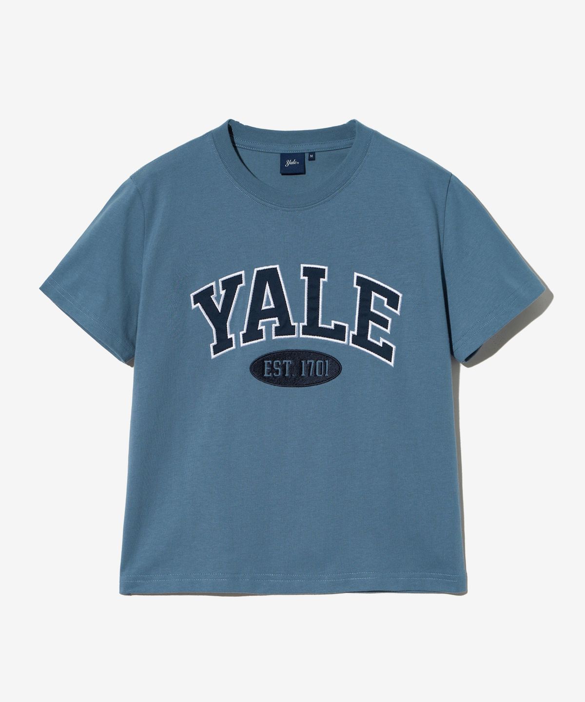 예일(YALE) 우먼즈 투톤아치 크롭 반팔티셔츠 빈티지 블루
