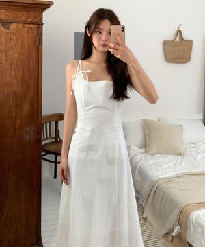 나일론 스트랩 리본 롱 원피스_3COLORS