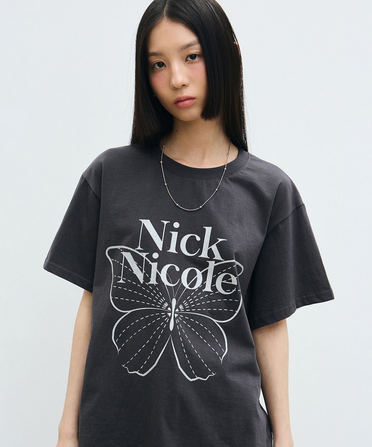 닉앤니콜(NICK&NICOLE) BIG BUTTERFLY SLEEVE TOP_CHARCOAL SILVER
