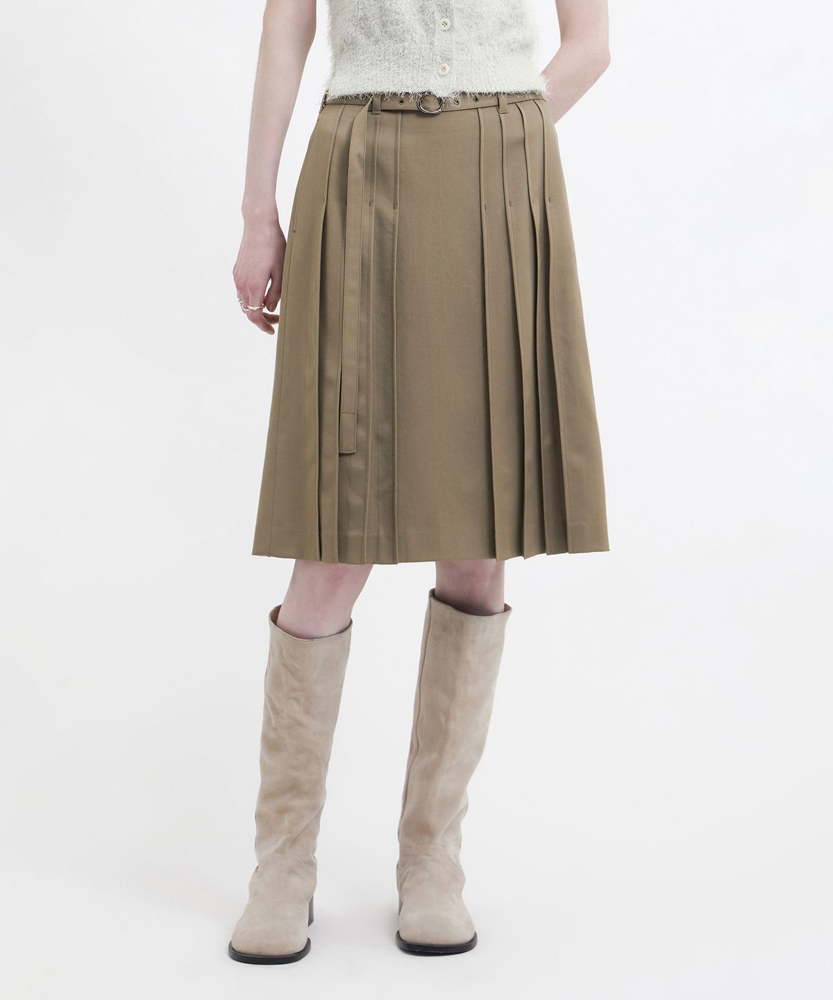 유스(YOUTH) Pleats Midi Skirt - Beige