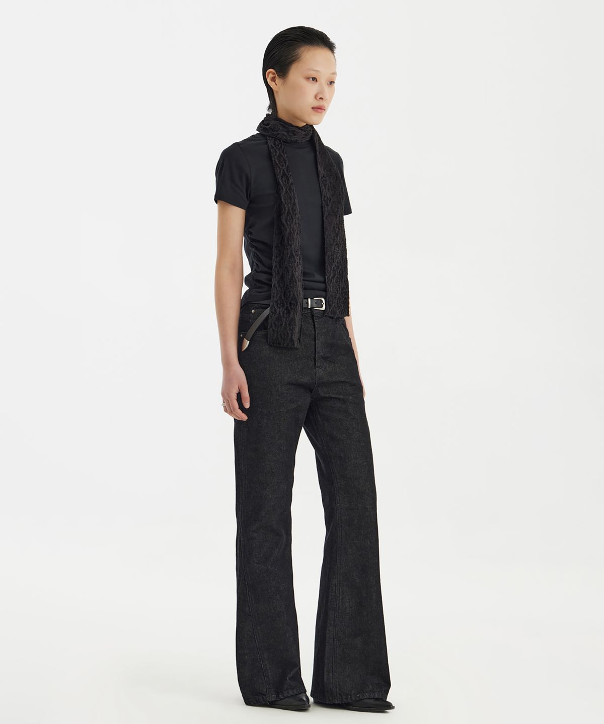 유스(YOUTH) Shirring H/S T-Shirt - Black