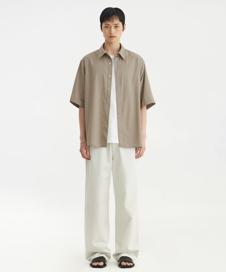 Side-Slit Half Shirt - Beige