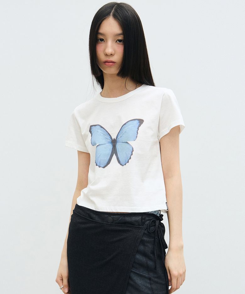 BUTTERFLY SOFT COLORING CROP TOP_WHITE BLUE