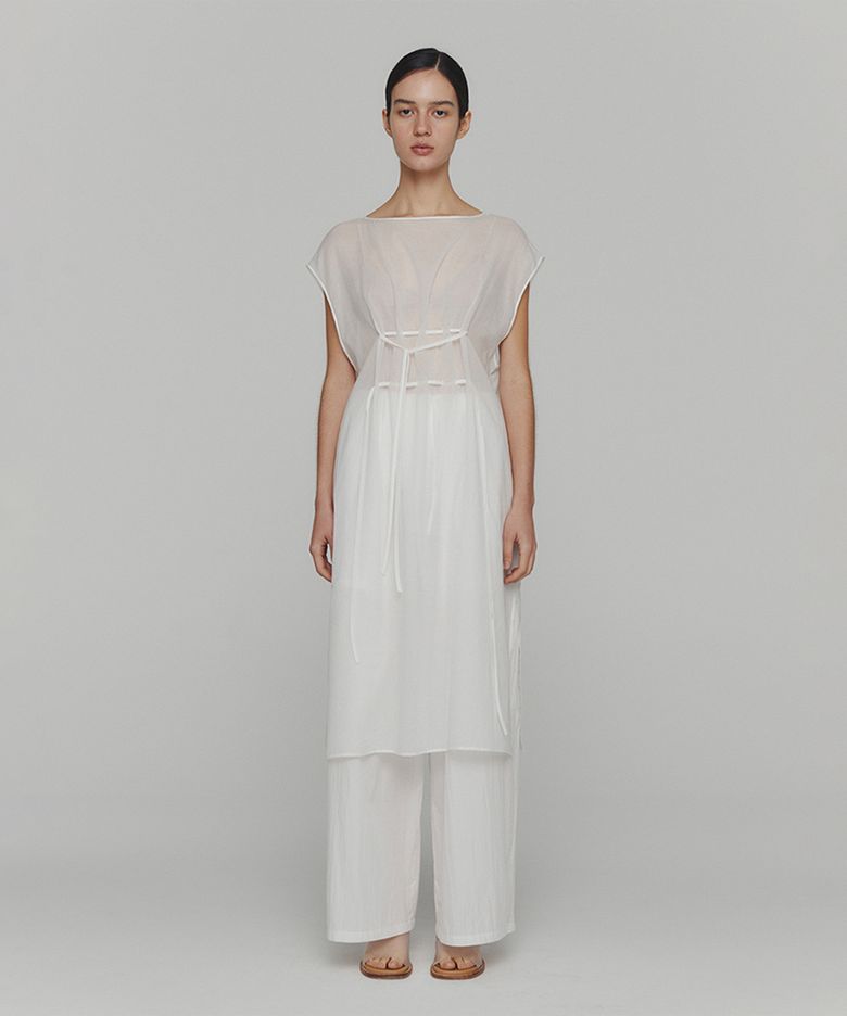 SHEER DRAWSTRING DRESS_WHITE