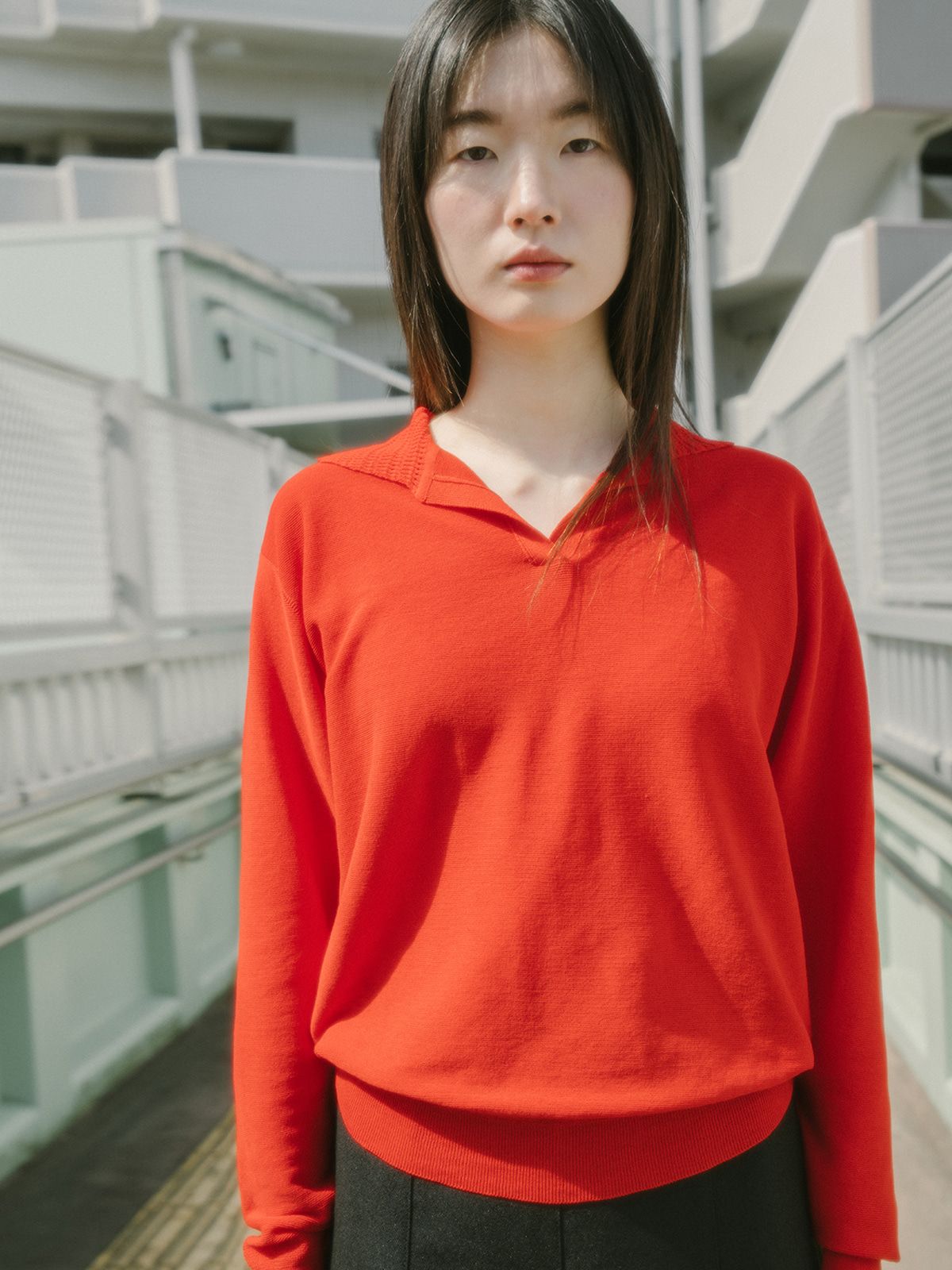 리플레인(REPLAIN) COTTON LOOSE COLLAR KNIT TOP