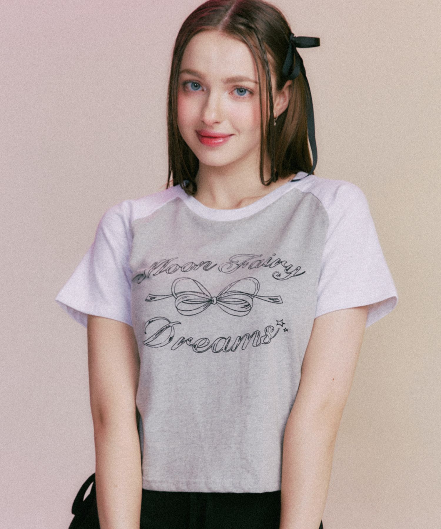 MUSINSA | MOON FAIRY MF Mono Ribbon Raglan T-Gray