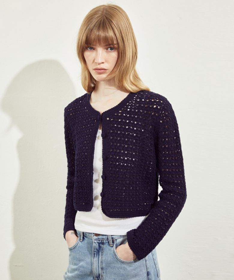 HANDMADE CROCHET KNIT JACKET_NAVY
