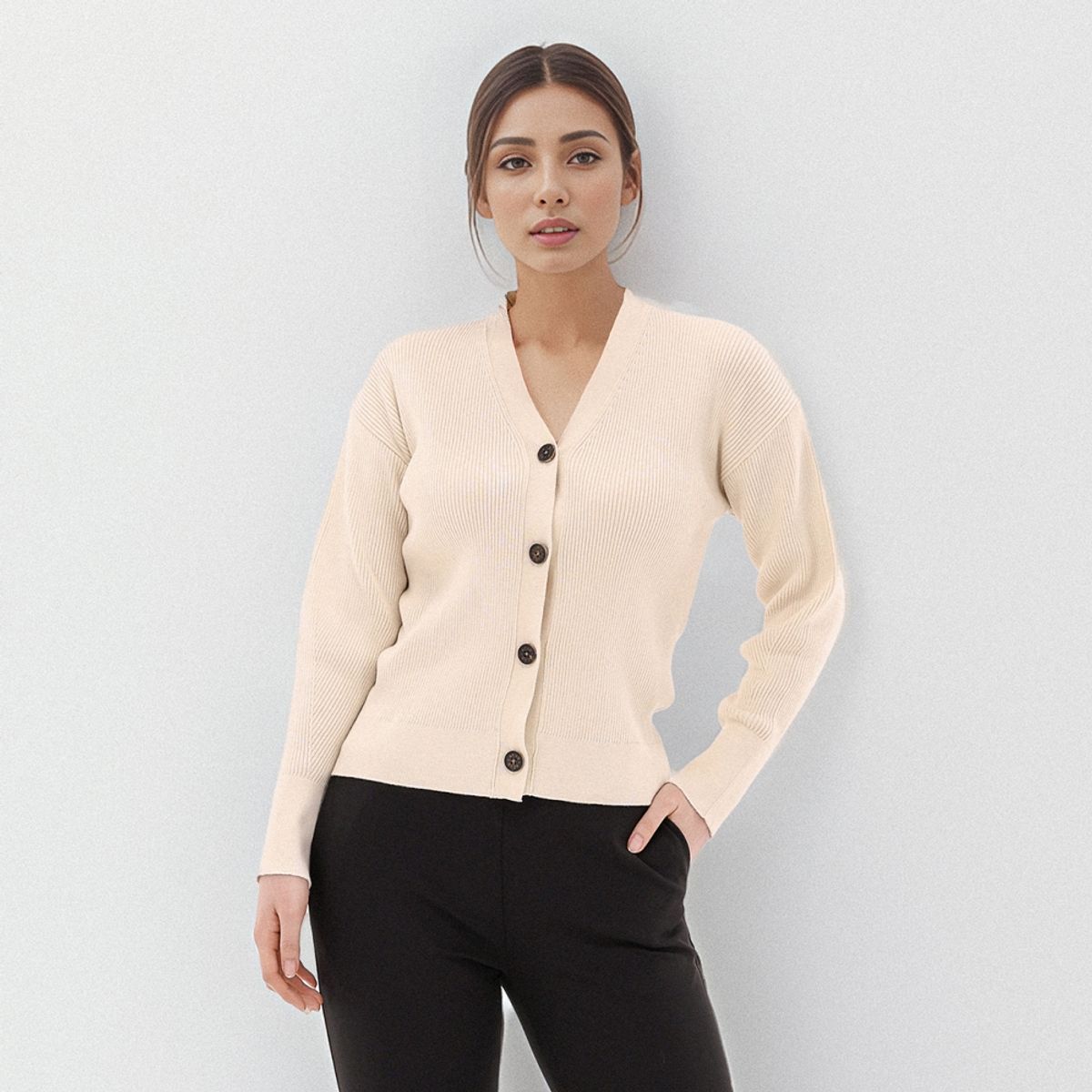 아쿠드(ACUD) Cotton V-neck Ribbed Cardigan _2 Color