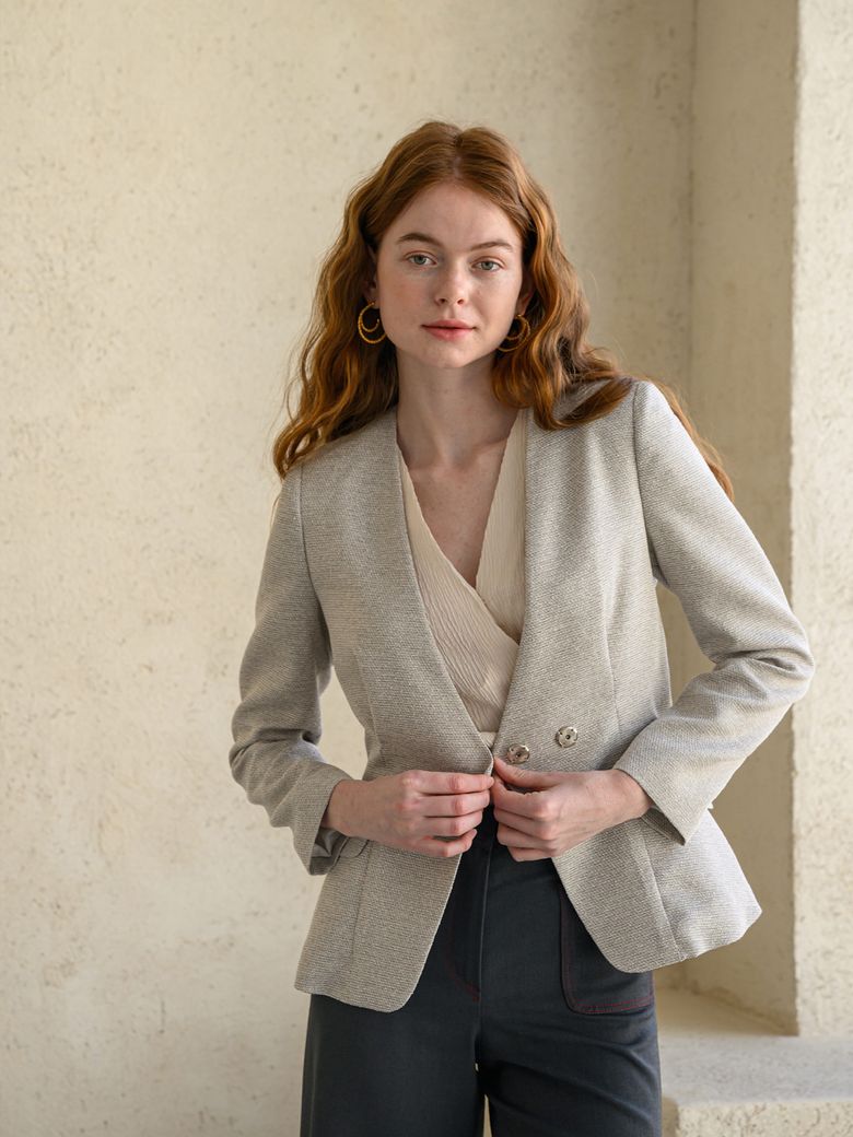 슬림핏 V넥 트위드 자켓