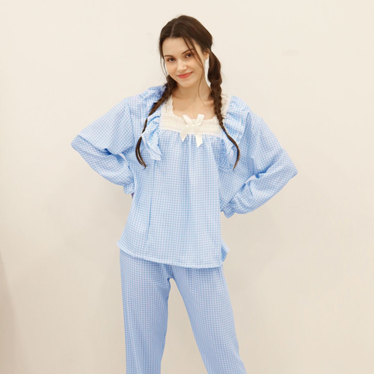 레노마 언더웨어(RENOMA UNDERWEAR) 엘리가모 여성 잔잔체크 9부 잠옷 BL_ME1SF61902