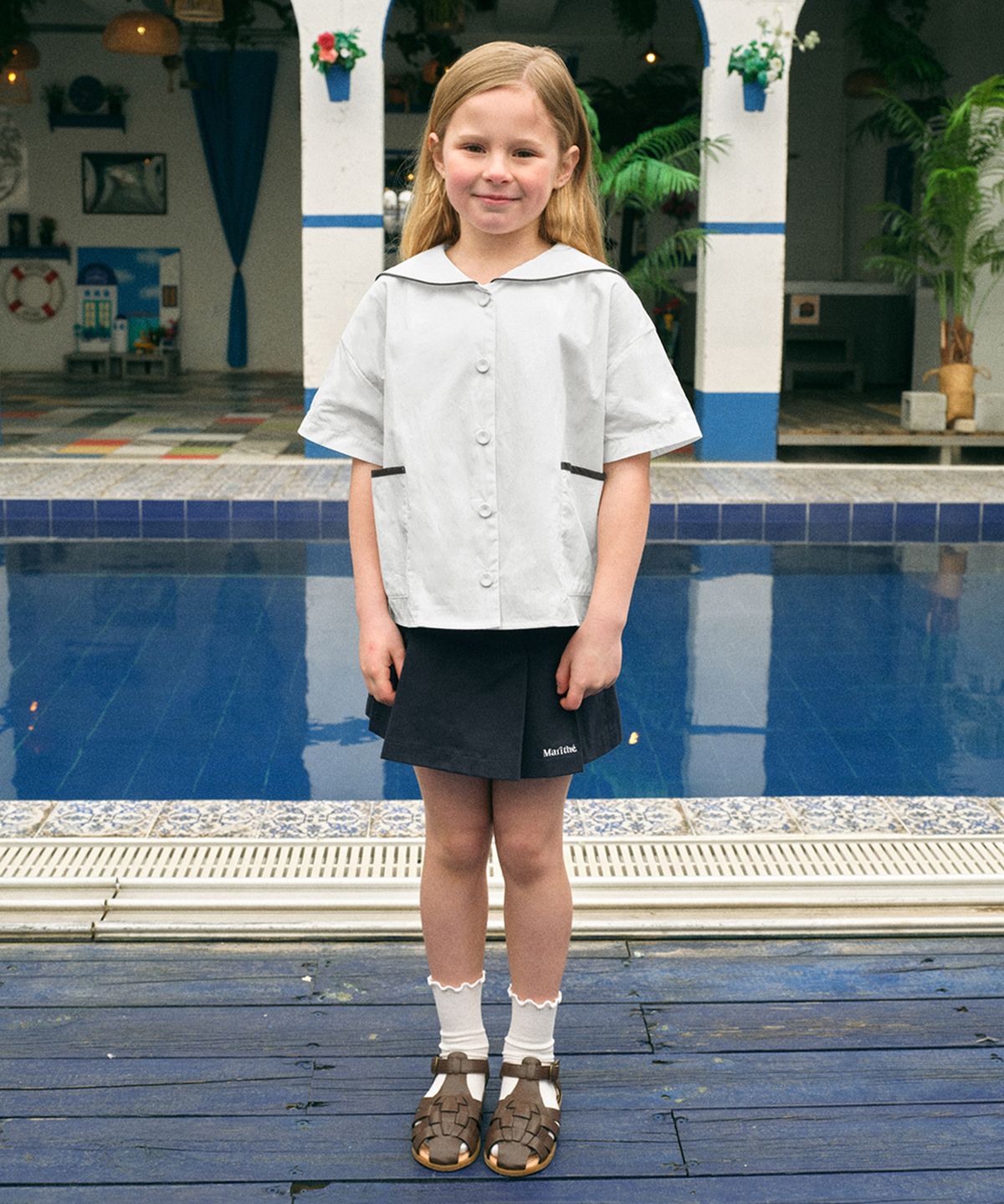 마리떼 키즈(MARITHÉ KIDS) ENFANT MARITHE LOGO PLEATS SKIRT navy