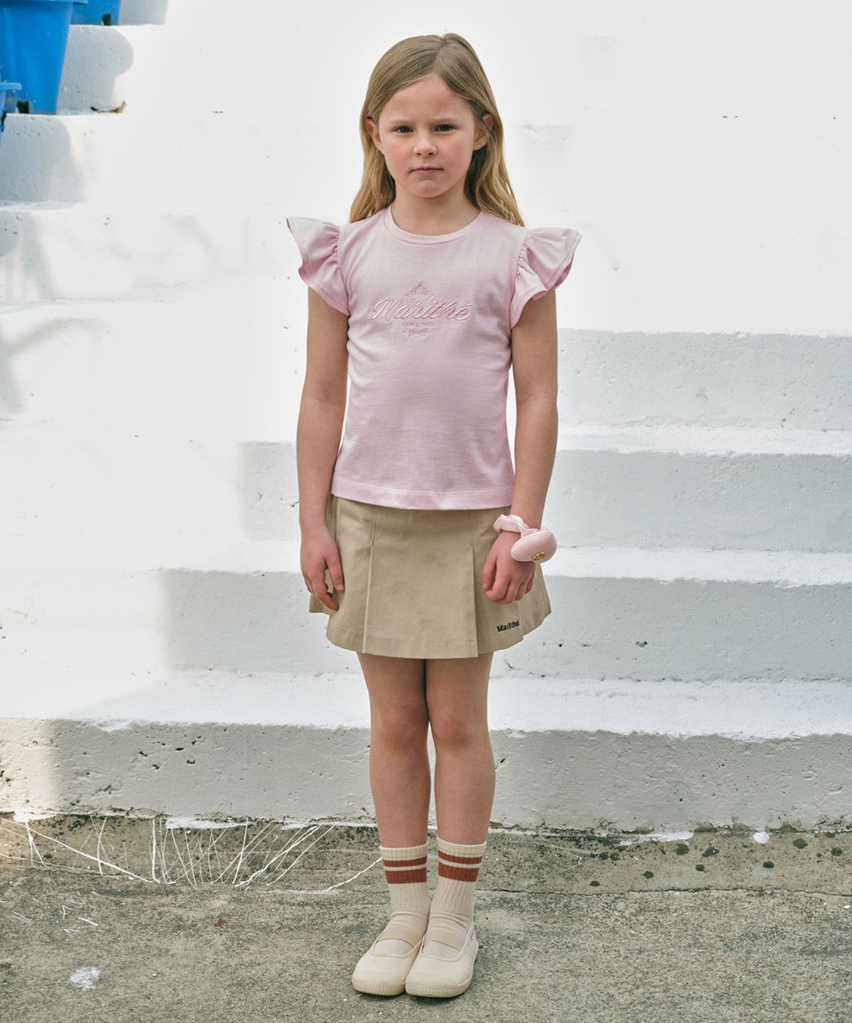 마리떼 키즈(MARITHÉ KIDS) ENFANT MARITHE LOGO PLEATS SKIRT beige