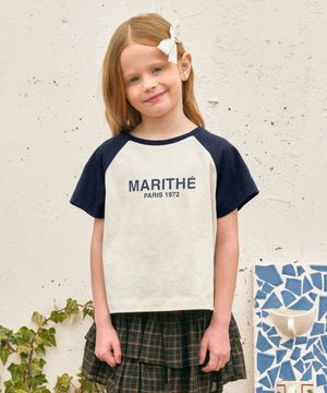 ENFANT W RAGLAN REGULAR LOGO SEMI CROP TEE navy