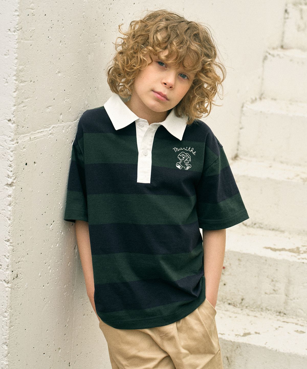 마리떼 키즈(MARITHÉ KIDS) ENFANT POLO STRIPE TEE navy