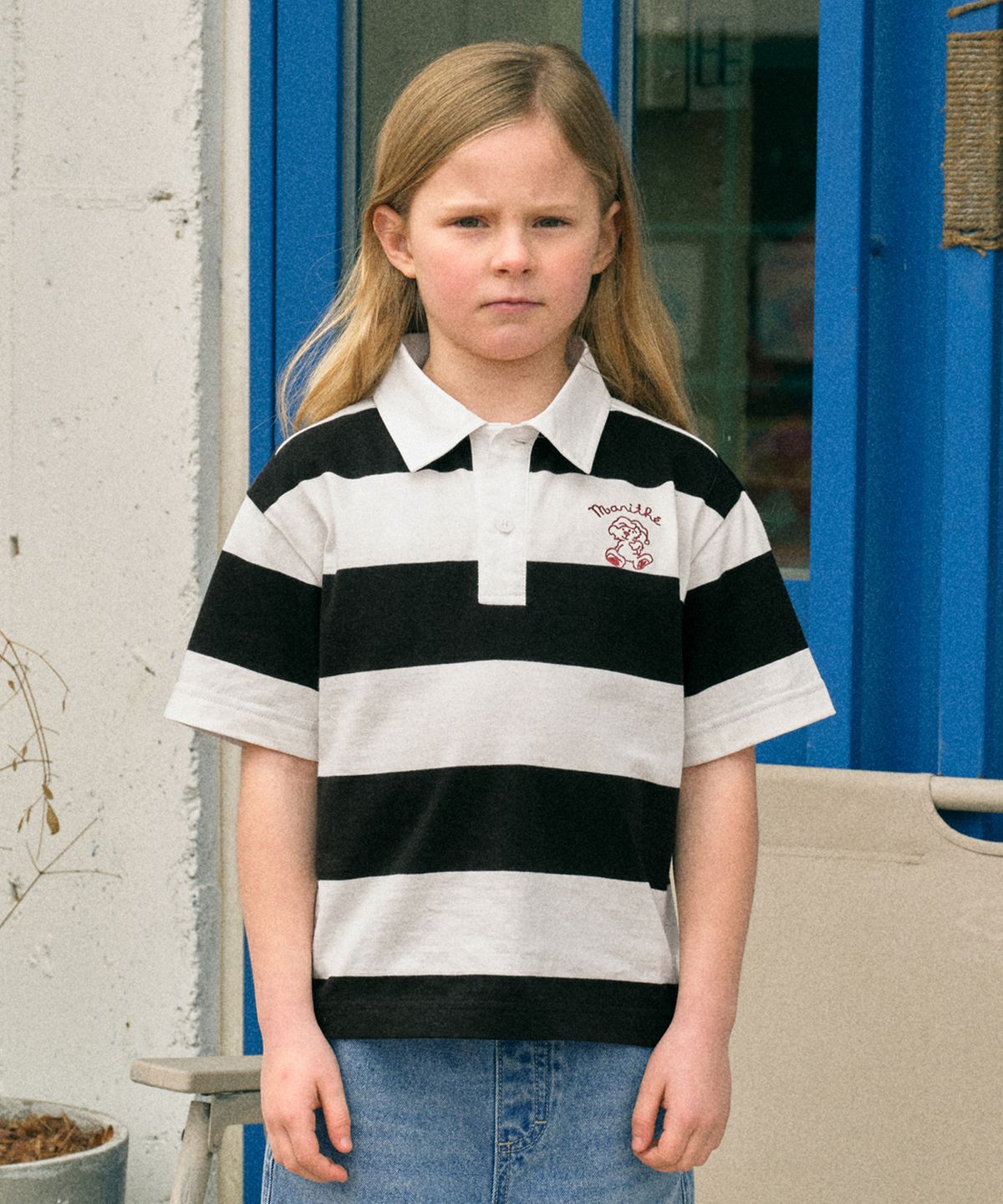 마리떼 키즈(MARITHÉ KIDS) ENFANT POLO STRIPE TEE white