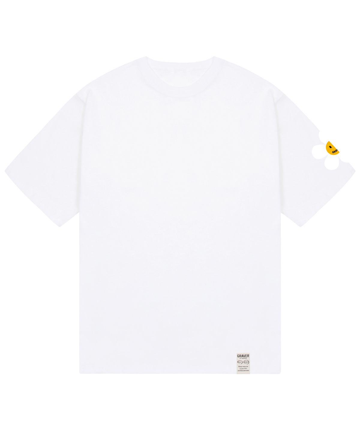 그레이버(GRAVER) [UNISEX]원사이드 화이트 플라워 스마일 반팔티_화이트
