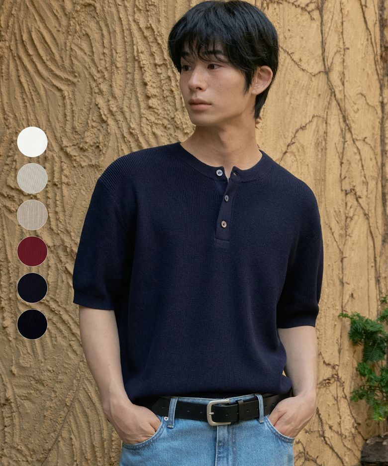 쿨 워셔블 헨리넥 하프 니트_6COLOR