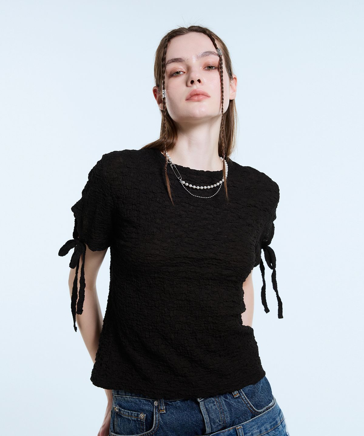 라티젠(LARTIGENT) L11 SHIRRING T-SHIRT(BLACK)