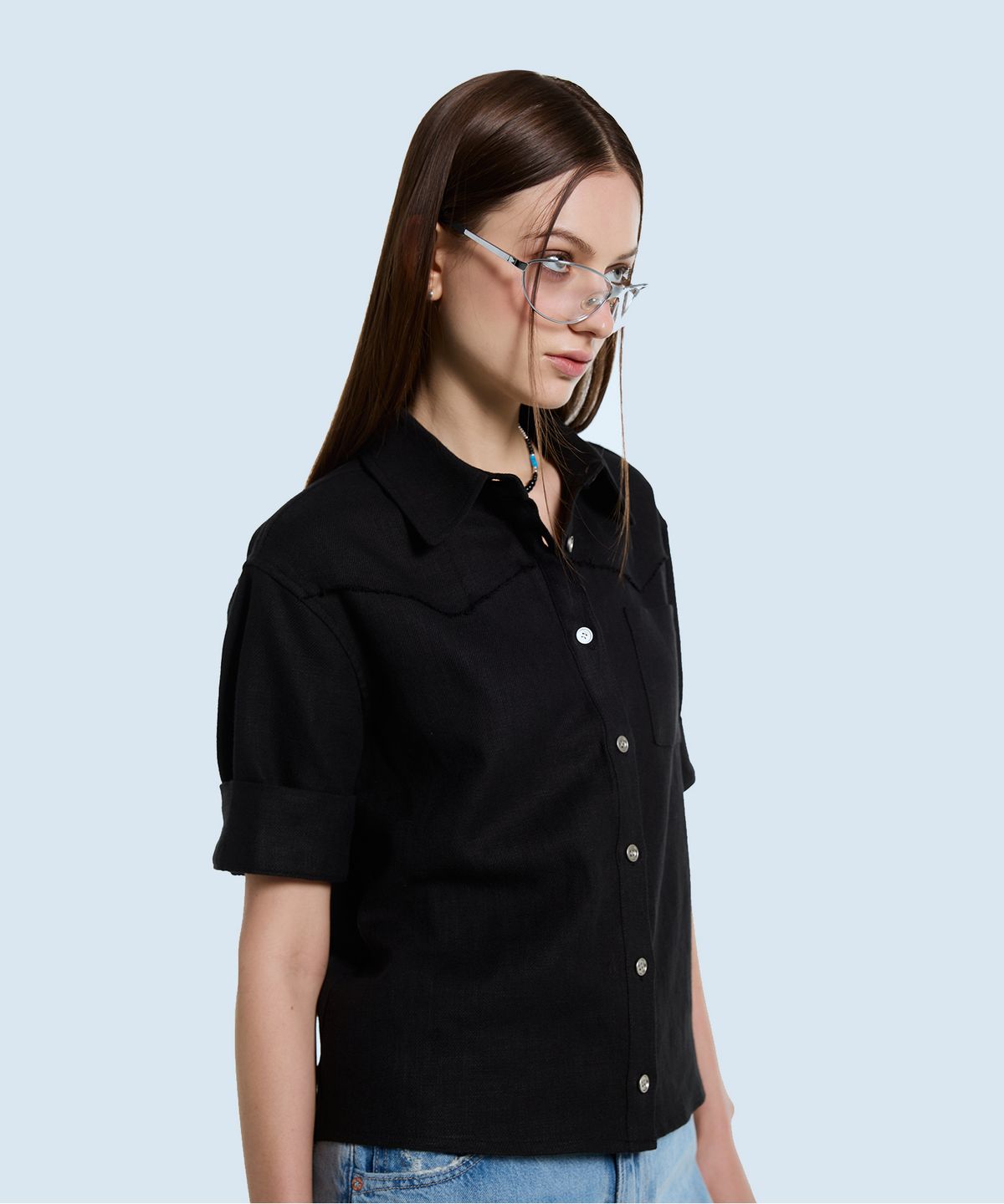 라티젠(LARTIGENT) L11 LINEN HALF SHIRT(BLACK)