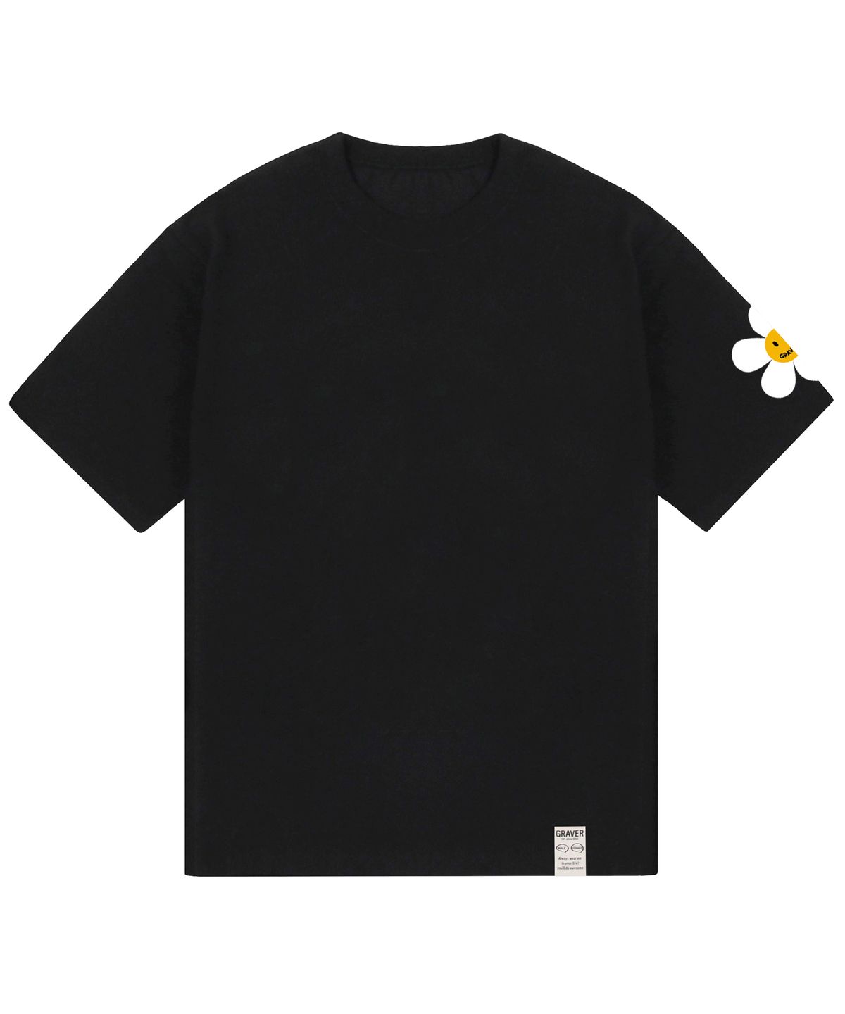 그레이버(GRAVER) [UNISEX]원사이드 화이트 플라워 스마일 반팔티_블랙