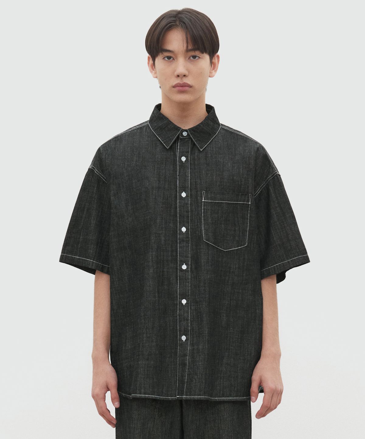 데케트(DECET) [썸머 린넨라이크]LinenLike Over Short Shirts DCSH005RawBlack