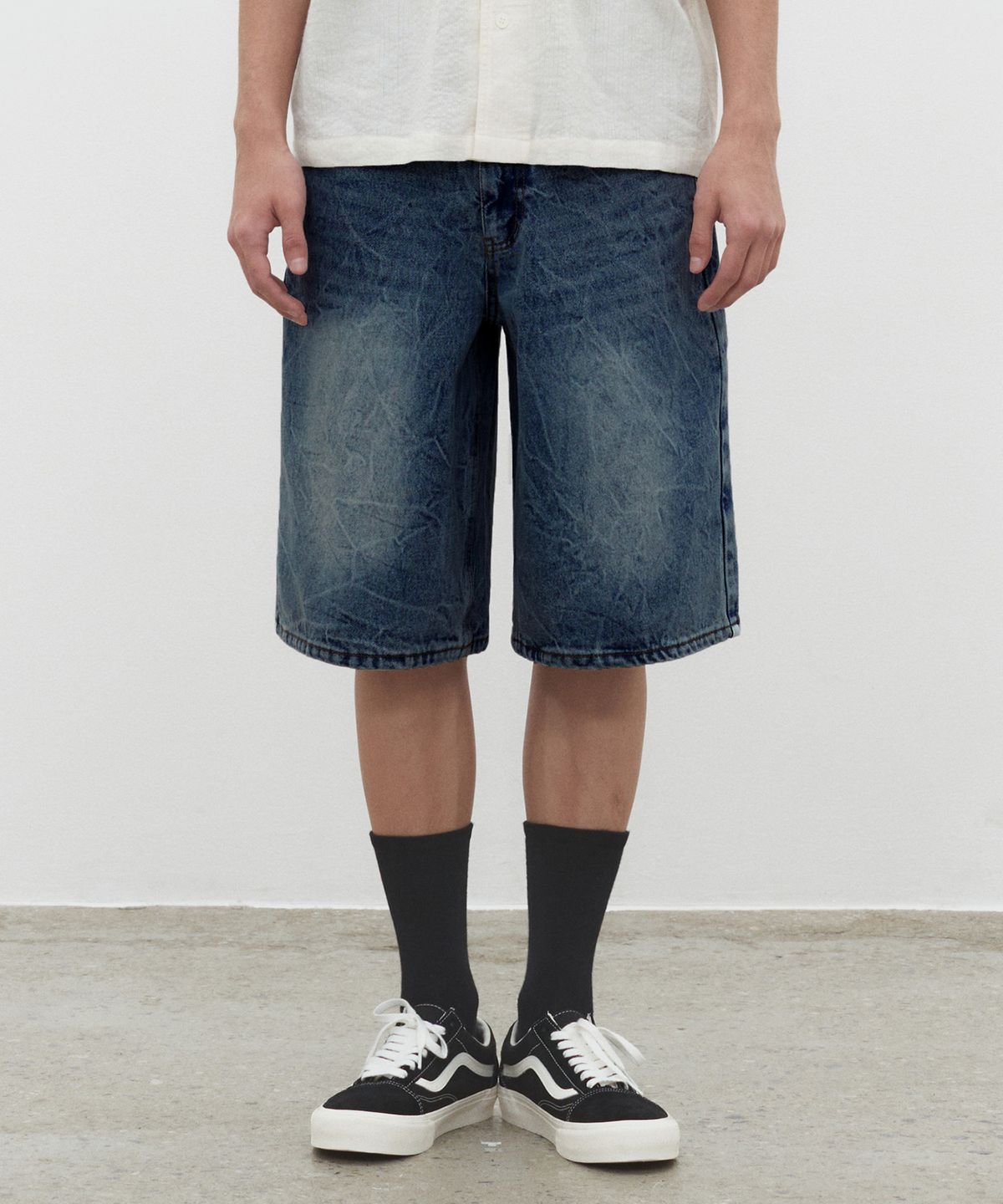 데케트(DECET) CR Wide Denim Shorts DCPT035CRBlueB