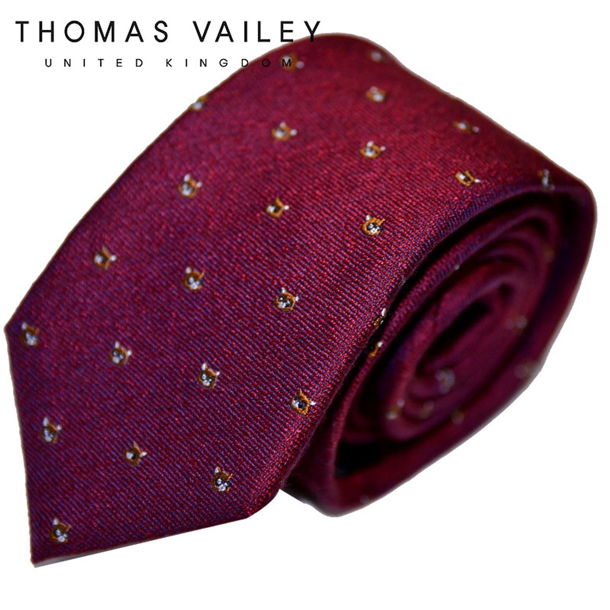 토마스 베일리(THOMAS VAILEY) 실크넥타이-뱃져 와인 8cm