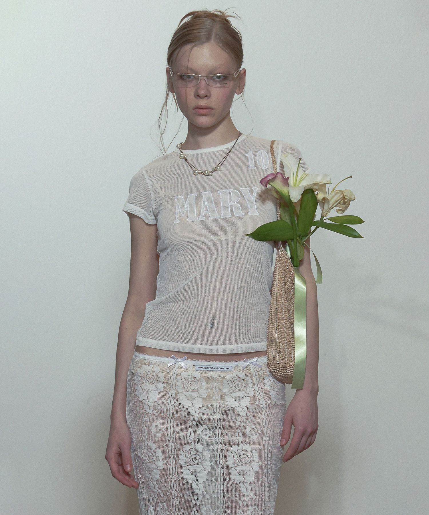 MUSINSA | SCULPTOR Team Mary Mesh Tee White