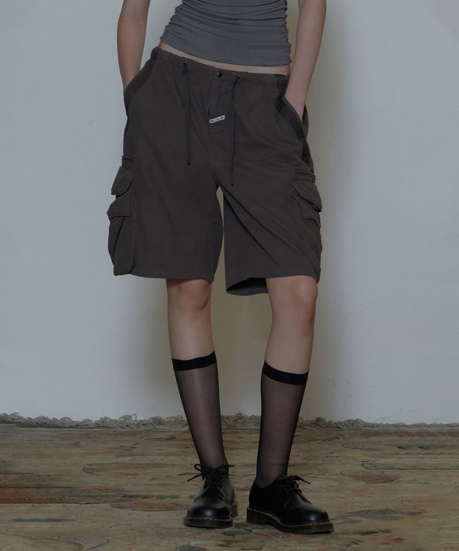 MUSINSA | SCULPTOR Twill Cargo Half Pants Charcoal