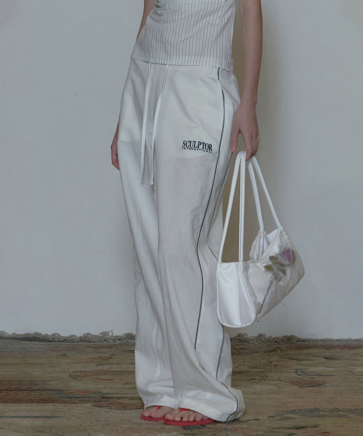 스컬프터(SCULPTOR) Mesh Piping Linen Pants White