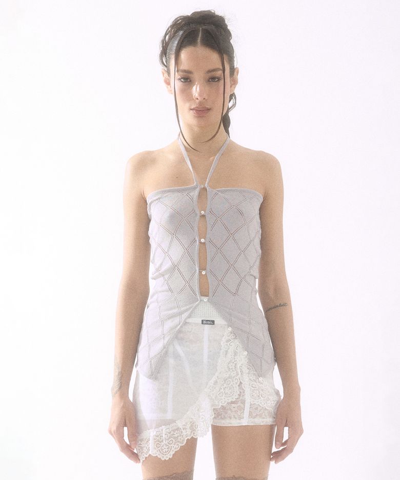 Diamond Halter Sleeveless Light Gray