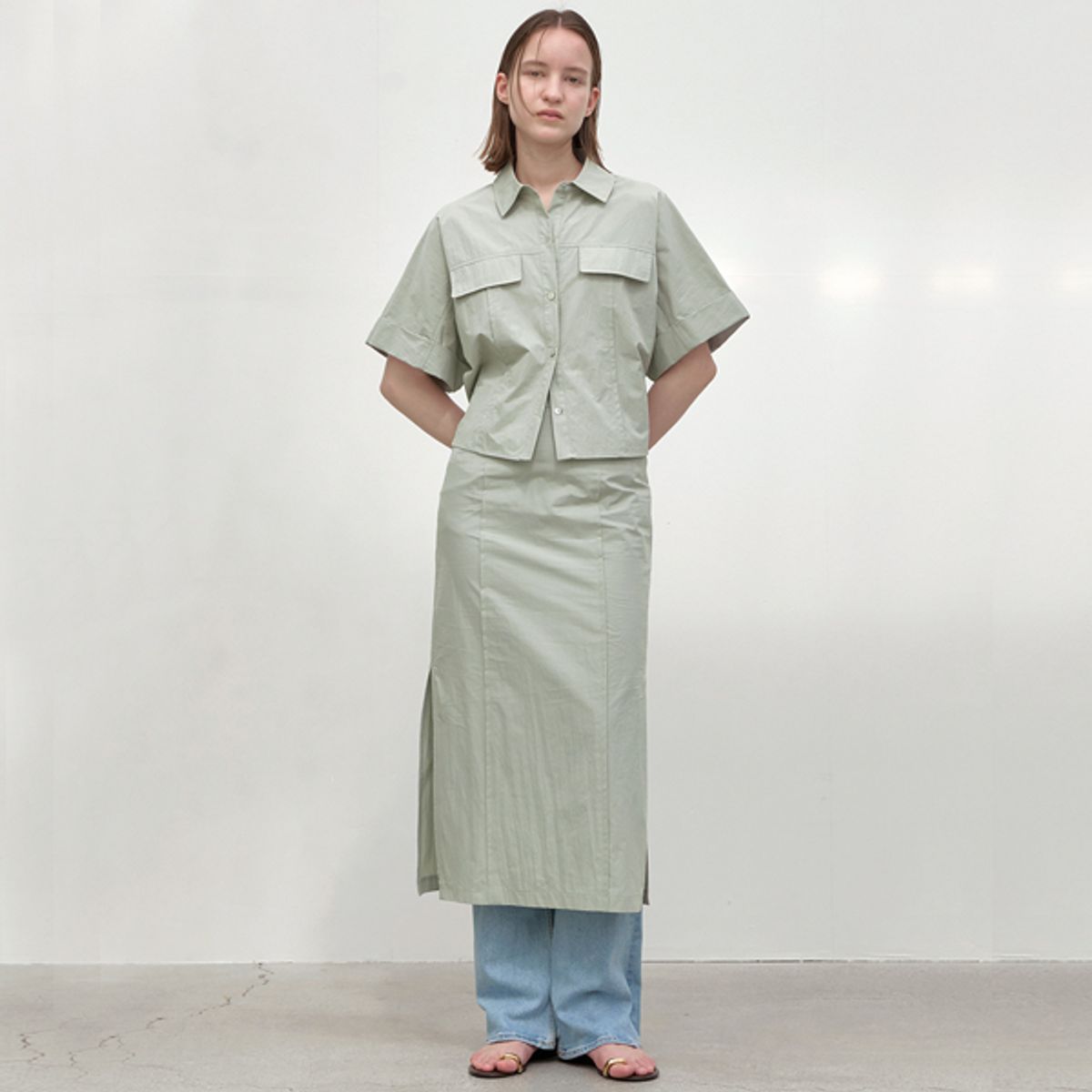 아틀리에 나인(ATELIER NAIN) ESSENTIAL PIN TUCK SET-UP SHIRT(BL-4226)