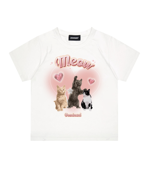 Cat World2 Crop Tee White