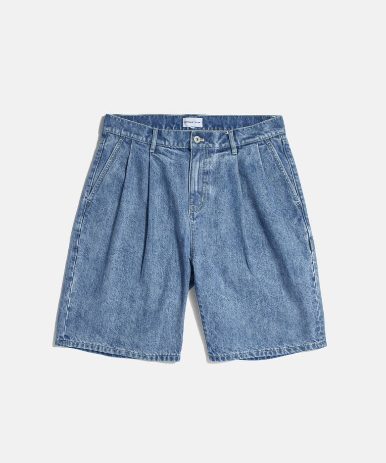 Double Pleats Denim Shorts Light Indigo