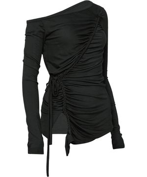 Handmade Twisted One-Shoulder Long Sleeve (FL-117_Black)
