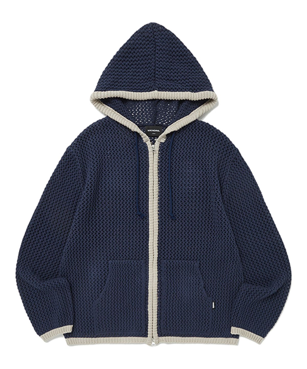 위캔더스(WKNDRS) KNITTED CROCHET ZIPUP HOODIE (NAVY)