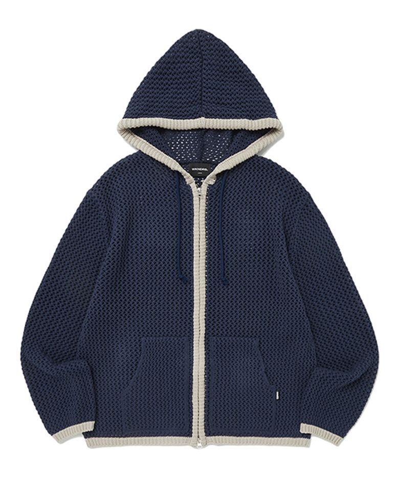 KNITTED CROCHET ZIPUP HOODIE (NAVY)