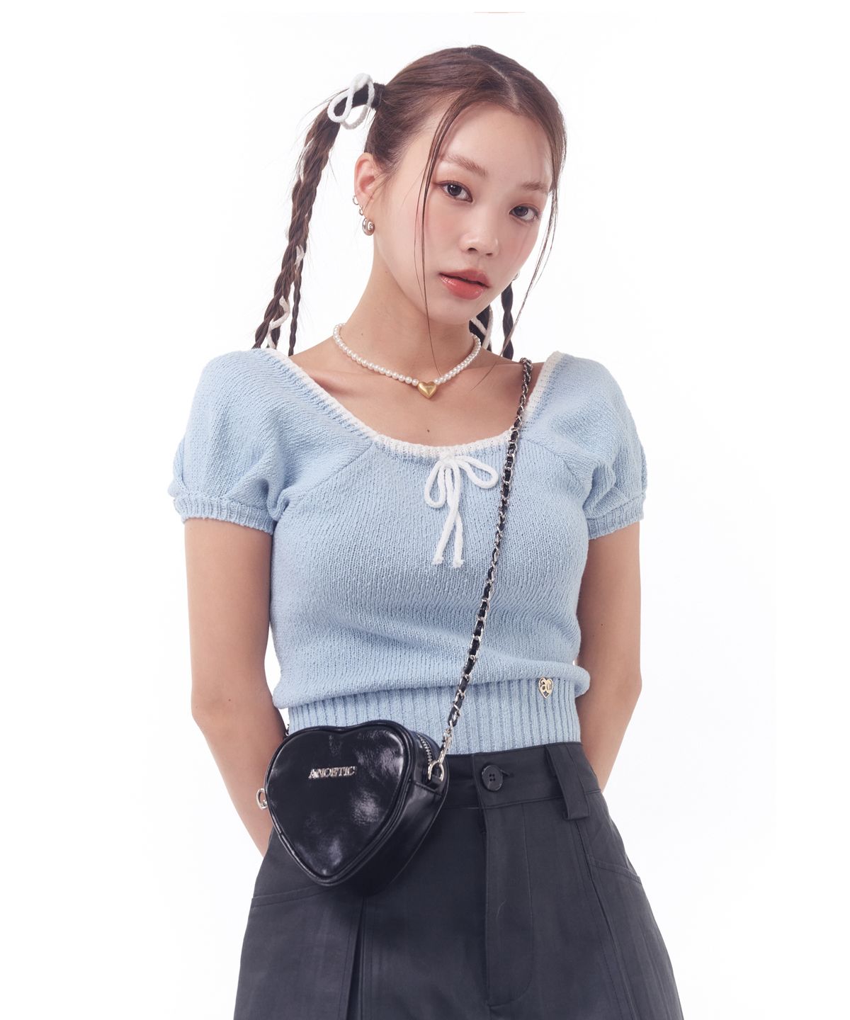 아노에틱(ANOETIC) RIBBON HALF SLEEVE KNIT_3COLOR