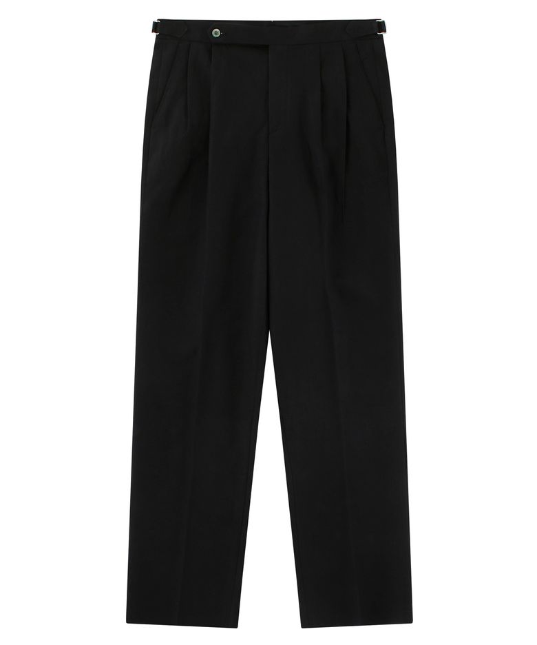 Linen / Cotton Twill adjust 2Pleats relaxed Trousers (Black)