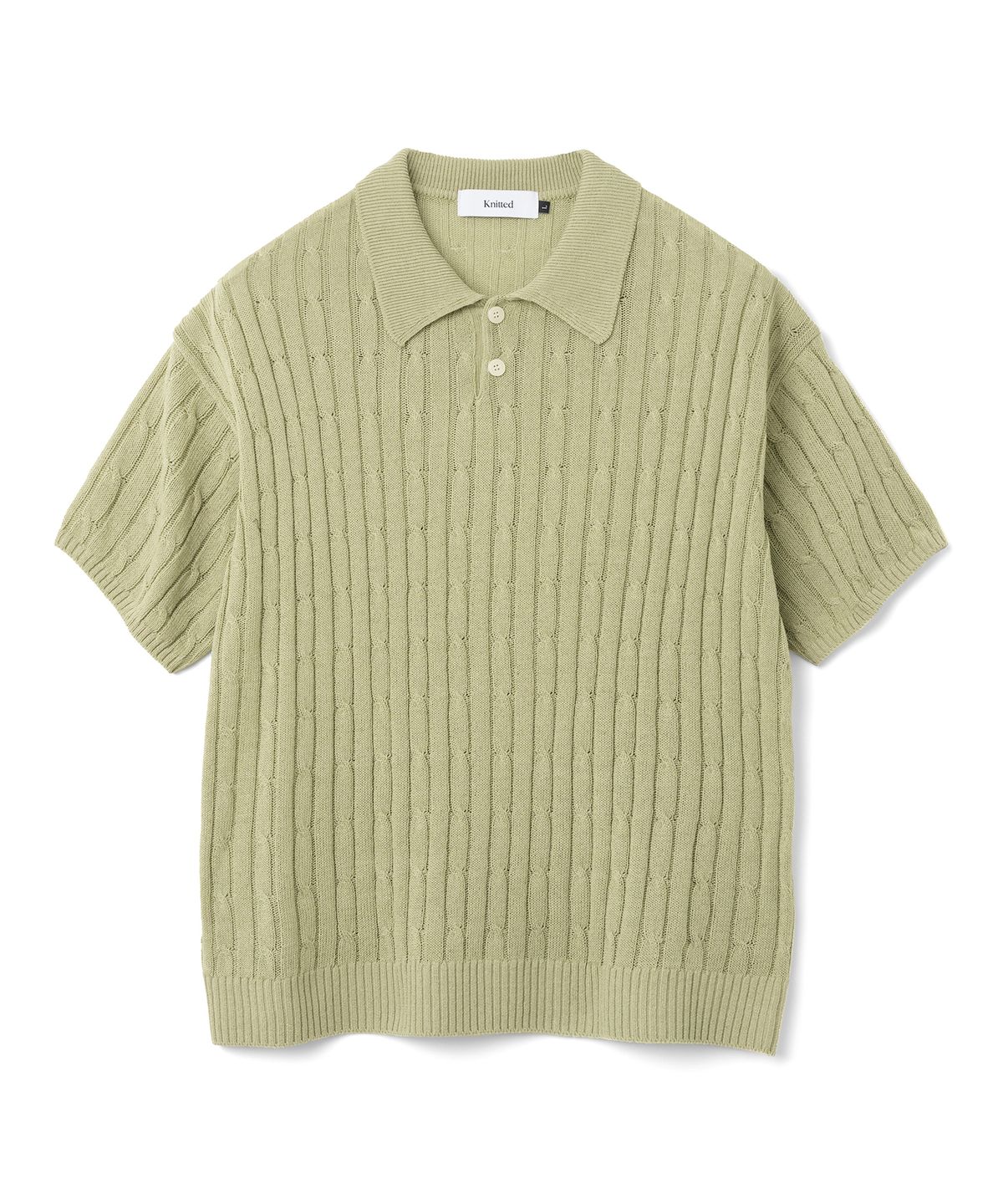 니티드(KNITTED) 린넨 케이블 카라 하프 니트 SAGE GREEN